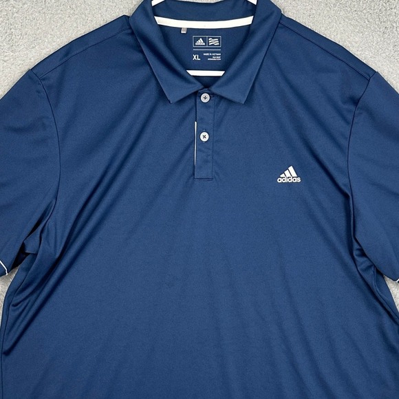 adidas Other - Adidas Golf Polo Shirt Mens XL Performance Navy Blue 3 Stripe Rugby Short Sleeve